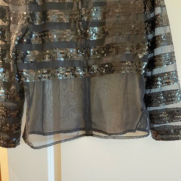 Blouse Sequins sheer Electra Cascade Vintage zip back lined in bra front area - - Picture 2 of 4